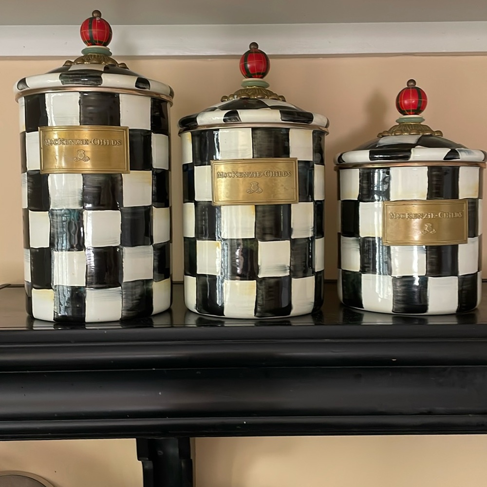 Mackenzie Childs courtly check canisters